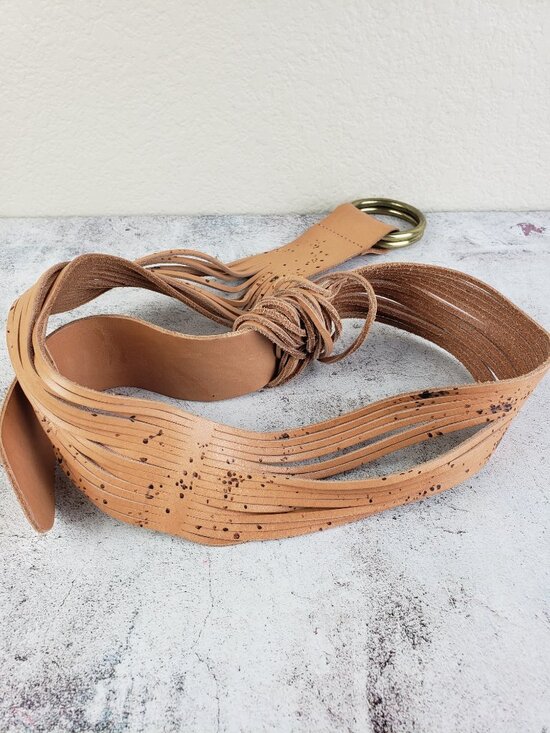 Anthropologie Belt Tonya Double O-Ring Leather Multi-Strand Tan sz XS/S *Custom main image 8